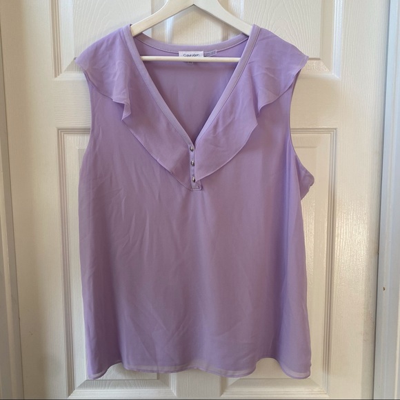 Calvin Klein Sleeveless Chiffon Blouse - Lavender Size OX - Picture 2 of 5